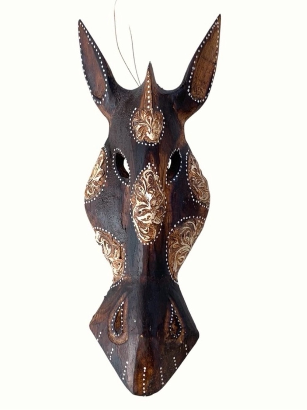 Zebra/Horse Mask Hand Carved Wooden Medallion Tribal Dot Design Wall Art